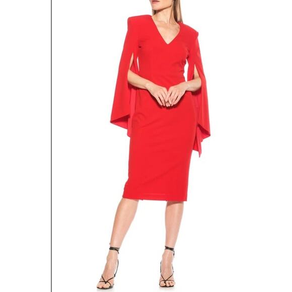 Alexia Admor Ocean Flare Split Sleeve Midi Sheath Dress V-Neck Red - Picture 2 of 11